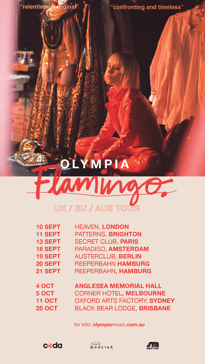 Olympia (<a href="/olympiamusic/">Olympia</a>) is back in Europe next month to play some huge shows with <a href="/therubensmusic/">The Rubens</a> and at @Reeperbahn_Fest. Flamingo is OUT NOW.