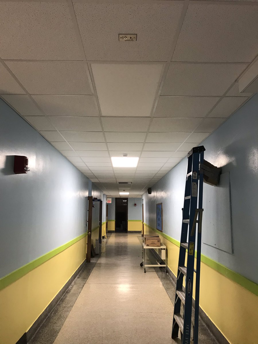 Matt_l_cook's tweet photo. Ceiling tiles are back up and Justin and his incredible team are getting @Newark_PS ready after a long capital project. Maintenance crews @NewarkCSD are amazing! #progress #almostopeningday https://t.co/B1HkLtudbD