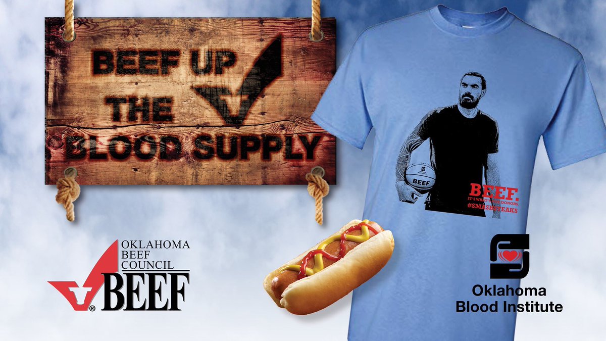 Please go give blood today at the Oklahoma Blood Institute in Ada and help save lives!  All donors receive a special edition Steve Adams T-shirt &amp; FREE all beef hot dogs