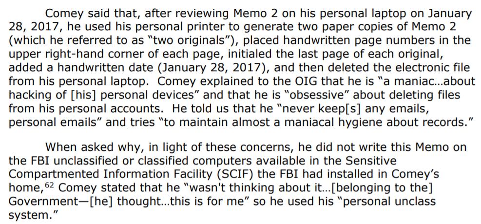 Memo 2 was the first "personal memo" he made 2 copies & deleted the file. Comey had Rybicki provide the memo to McCabe & Baker to read & then retrieved it so they would not have a copy. Wonder if they each got different versions to track who leaked it?