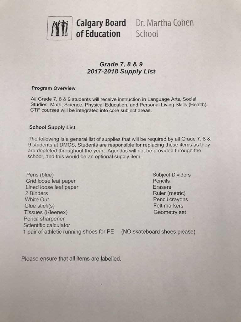 cohen_school's tweet photo. @onthegood80 Hi @onthegood80 , here is the school supply list for this year. Although the date is different, the supply’s stay the same. Thanks for the question! https://t.co/5fUKMsfTB6