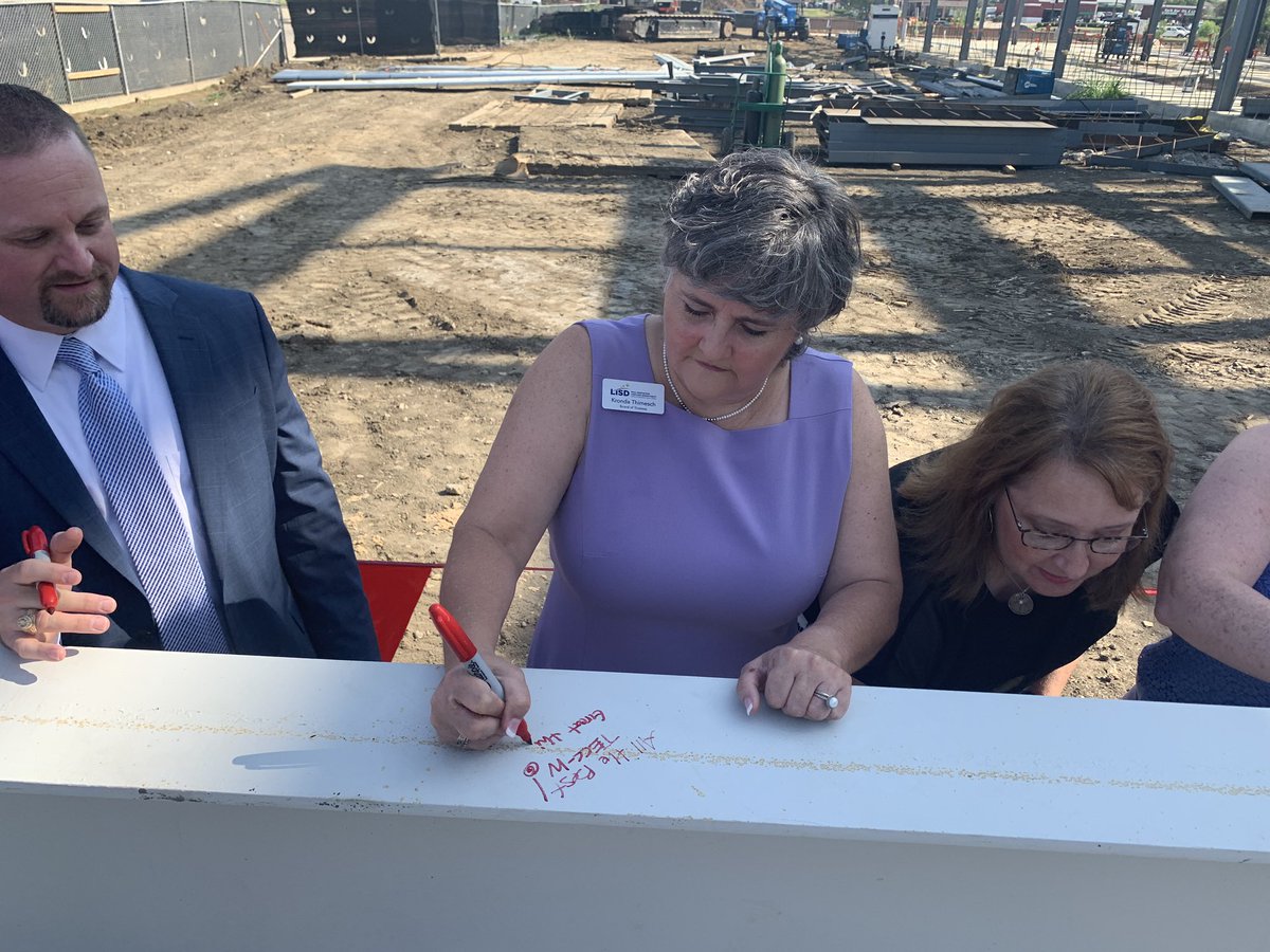 KrondaLISD's tweet photo. Official “signing of the beam” for TECC-W this morning. Can not wait to come back next August and see students in all of these amazing spaces. Great things happening in Lewisville ISD. #TECCWest https://t.co/eXmaFXVua4