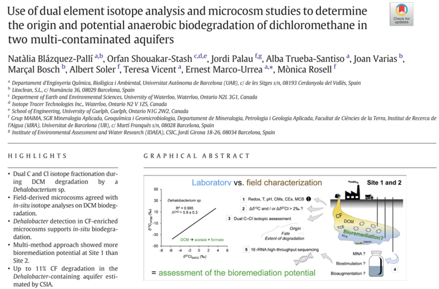 nataliablazquez's tweet photo. I am pleased to share this article published in @STOTEN_journal, the second in the framework of my PhD thanks to the excellent collaboration of @enginyeriauab
(#BioremUAB), #Litoclean, @geologiaub (#MAiMA) and #IT2Isotopes.
#isotopes #biodegradation
https://t.co/NB1ZBHZCBc https://t.co/l1LH9Ppip5