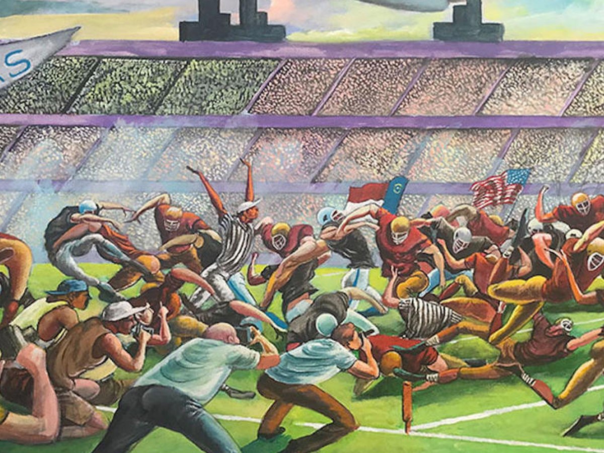 luckandtruck's tweet photo. At the California African American Museum’s retrospective dedicated to late artist and former NFL player Ernie Barnes, “The Sugar Shack” is an undeniable star. Visitors often form a line around the painting, said the show’s curator, Bridget R. Cooks. 🎨🌁✏🖌
#nfl #erniebarnes https://t.co/ANWBg5dQSZ