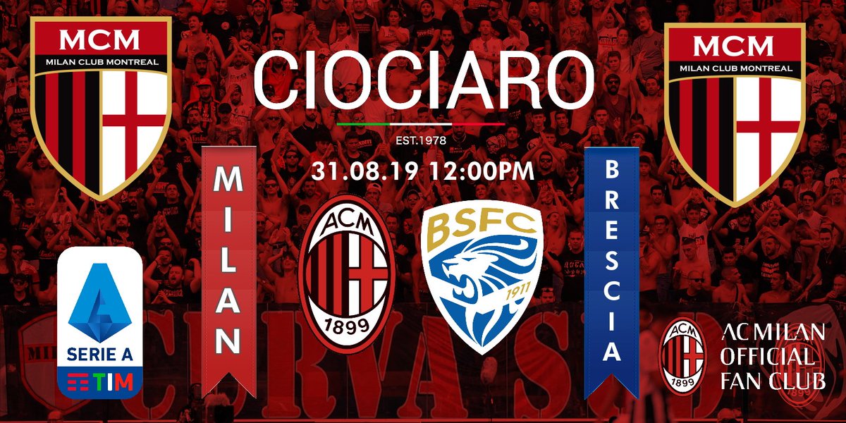 Join us on Saturday for Milan's first home game of the season at <a href="/BarCiociaro/">Ciociaro Bar</a> at noon. #ForzaMilan