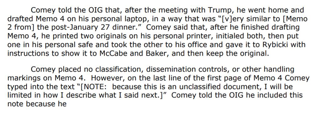 Again Comey kept a copy, gave Rybicki a copy to show McCabe & Baker but not let them keep a copy of it! Deleting electronic versions of the memo...Looks like Comey trusts Rybicki but doesn't trust McCabe & Baker...