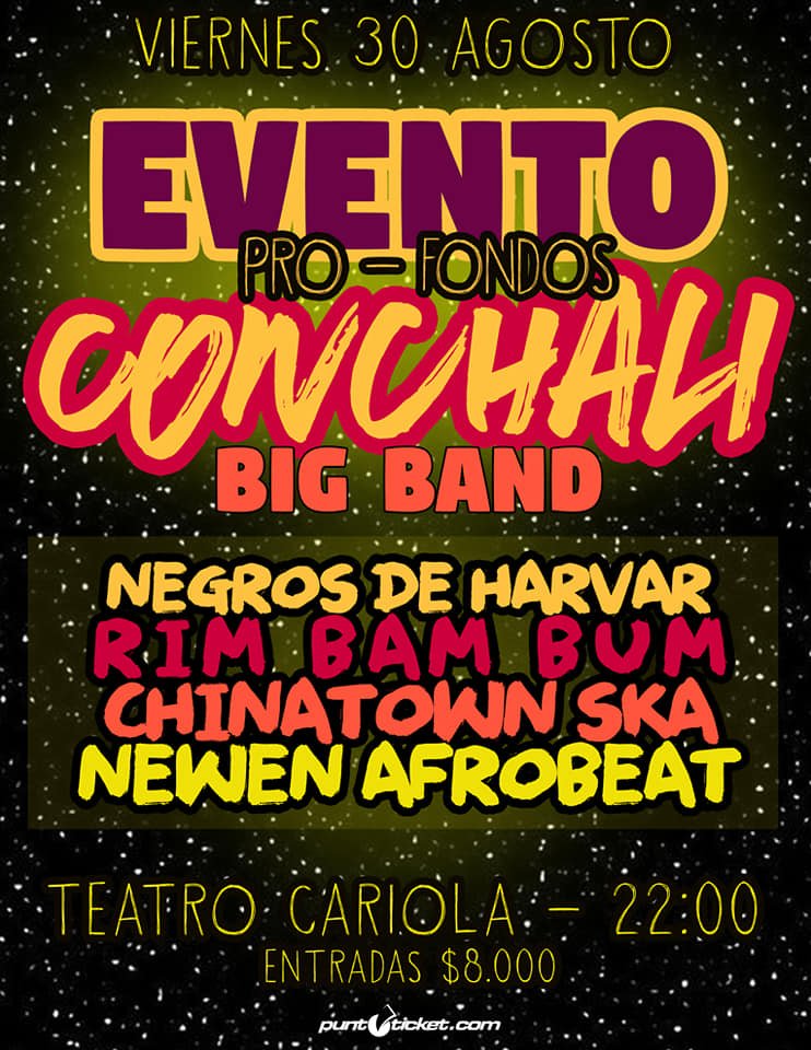 ¡MAÑANA! Conchali Big Band y muchas bandas más en el Teatro Cariola. ⚡️¡No te lo puedes perder!⚡️
🎟Asegura tus entradas bit.ly/2KvehmP