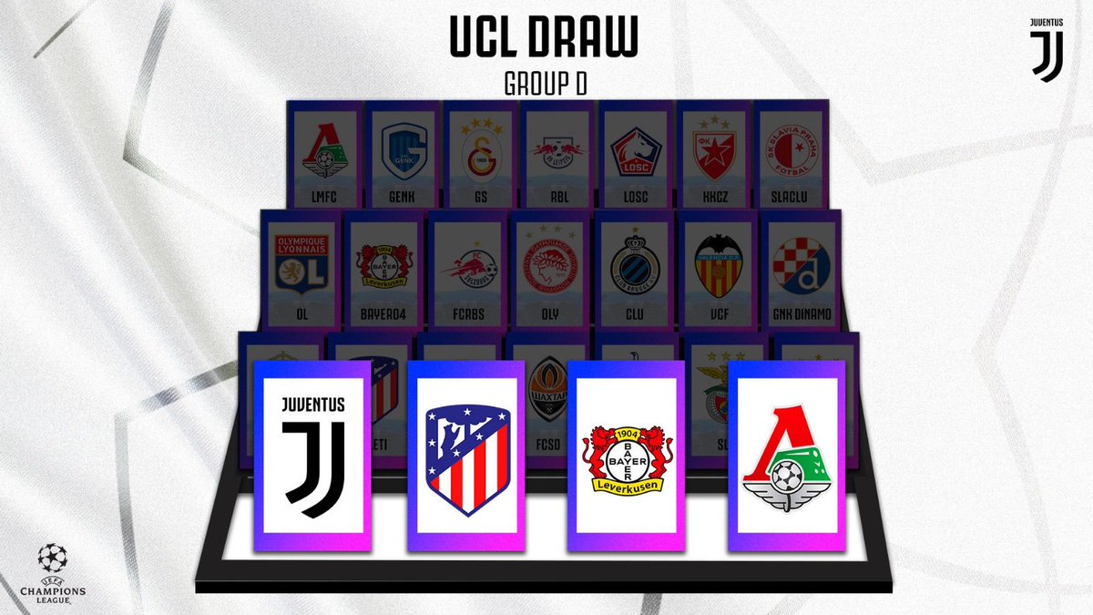 ⭐ OFFICIAL | <a href="/atletienglish/">Atlético de Madrid</a>, <a href="/bayer04_en/">Bayer 04 Leverkusen</a> and <a href="/fclokomotiv/">ФК «Локомотив» Москва</a> complete our 2019/20 <a href="/ChampionsLeague/">UEFA Champions League</a> group!

#UCLdraw #ForzaJuve #LiveAhead