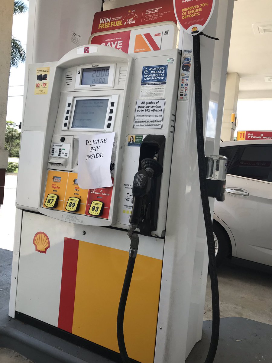 NDN_LLayden's tweet photo. Lines already forming at gas stations in Bonita due to Dorian. Pumps glitching here because too many people are pumping at the same time. #ndn #Dorianflorida https://t.co/RHW7ZWZgLR