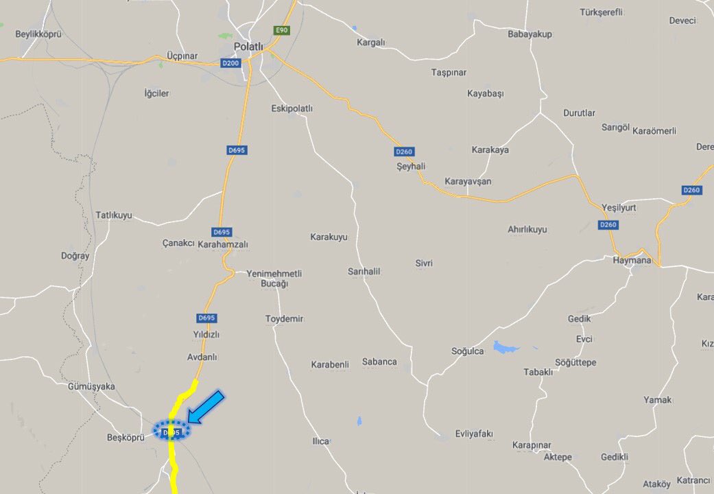 [1] Akşehir’den D695 devlet yoluyla, Yunak üzeri Polatlı’ya giderken, Polatlı’nın Avlan köyüne gelmeden, yol Yüksek Hızlı Tren hattının üzerinden geçer.
İşte tam o köprüye gelmeden sağa ayrılan toprak yola girin ve 2 km kadar devam edin.++