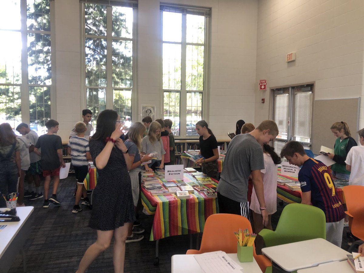 Fun in our home away from home the @CHMSLibrary! We left with our hands full and our TBR pile growing. 📚 #BookADay #MiddleSchoolReaders