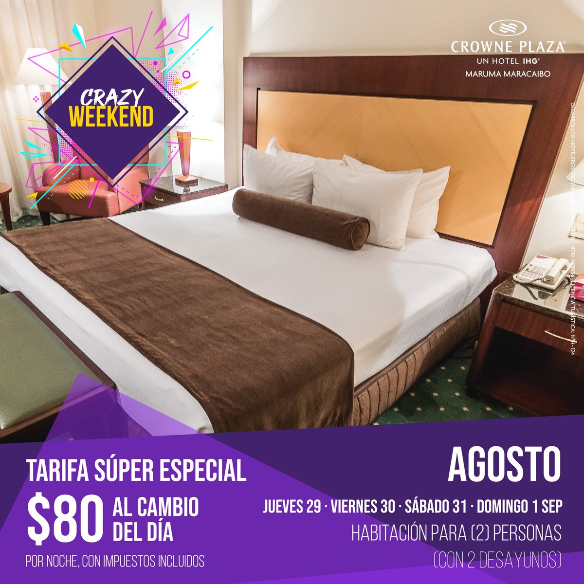 MarumaHotel's tweet photo. Comienza la DIVERSIÓN del fin de semana desde el JUEVES 💦🌴☀ Tarifa SÚPER especial 😄 *INCLUYE DESAYUNO*
.
Reservas a través del 📞 0261-4116800 / 📨 mrccp.reservaciones@ihg.com
.
#CrownePlazaMaruma #Maracaibo #Promosmcbo #Hotel #Viajes #CrazyWeekend https://t.co/iVcHMS25sy