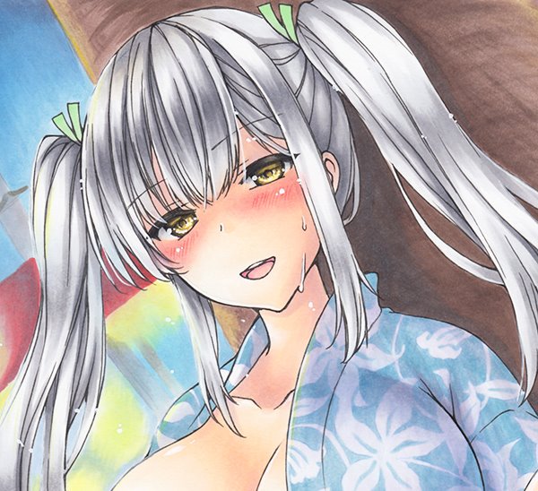 ナントカカントカ8月中に夏祭り開催できたー🥳✨
銀髪ツインテきゃわきゃわ

今日の夜出品予定です😆
オク終了は9月になっちゃうケドーσ(;б 3б)～* 