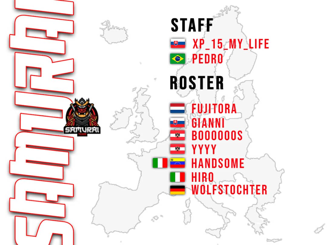 TeamSamurai_'s tweet photo. #CR • ¡Abrimos nuestras puertas en europa!

Ahora competiremos en otro continente para dominar el competitivo a mayor escala 🌍

Nuestro equipo está conformado por:

@XpIsMyLife1
@PedroAmaralCR
@GianniiCR
@Hirocrgg
@AimaneCR
@BoooooosCR
@Wolfstochter112
@yyyycrgg
@HandsomeJackCR https://t.co/Io4Y4DqNDl