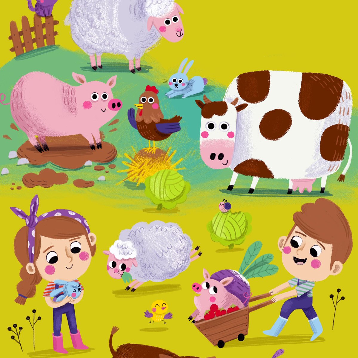 editsliacka's tweet photo. Farm animals are always such a fun to create 🐇🐄🐖🐑🐓 illustration for czech children magazine #pigycz #illustration #kidlitart #childrensmagazine #edithajduillustration #childrensbookillustration https://t.co/tVeQMvlDQ9
