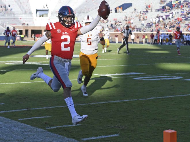 OleMissLogo's tweet photo. 2 more days until Ole Miss Football is back. Rebel fans, we should probably get use to @corral_matt in the End Zone. #LogoCountdown #HottyToddy https://t.co/4sapdDtzA9