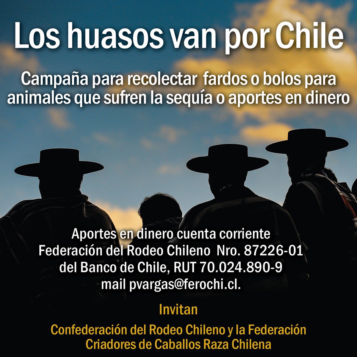 🇨🇱🇨🇱¡Unámonos todos a esta noble campaña! ¡los animales nos necesitan y cuando ellos nos necesitan debemos estar presentes!🇨🇱🇨🇱 Información👇🏼
www2.caballoyrodeo.cl/portal_rodeo/s…
mail: huasosporchile@ferochi.cl
#chileesunico #huasosporchile