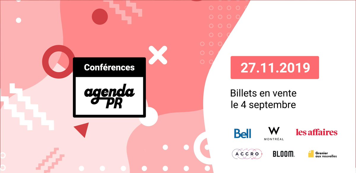 La Journée de conférences Agenda PR est de retour! Nouvelle formule, nouvel horaire, nouveau lieu!

Mettez le 27 novembre 2019 à votre agenda!

Les billets seront en prévente à 199$ pendant 48 heures dès le 4 septembre!

Restez à l’affût!

#PR #RP #Communications #Conférences
