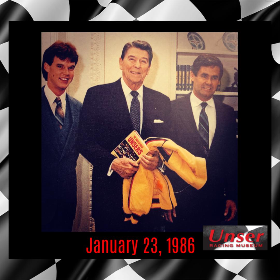 On January 23, 1986 the Unser's meet President Ronald Reagan at the White House.  When Louis &amp; Marie Unser moved from Europe then never imaged that their grandsons &amp; great-grandson would have had such and experience and legacy as the Unser's do today. 
#TBT #Unser #UnserRacing