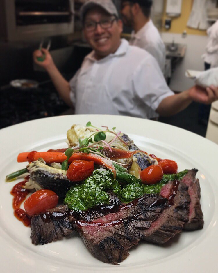 Grilled <a href="/snakeriverfarms/">snakeriverfarms</a> flank steak, with roasted local fingerling potatoes - tossed with dijon garlic aioli, onions and pepitas. Seasonal vegetables, blistered cherry tomatoes, red pepper jelly, cotija cheese, and finished with Argentinian style chimichurri.

#wildsagebistro