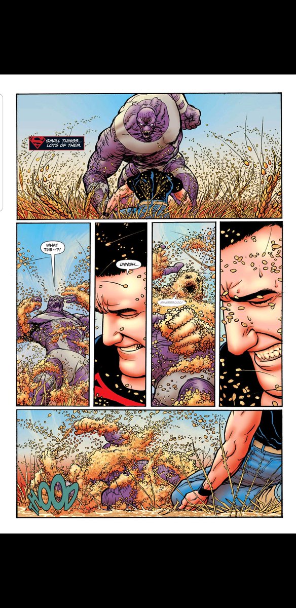 The time I defeated a villain with wheat using my /telekinesis/.

Yes you heard that right.