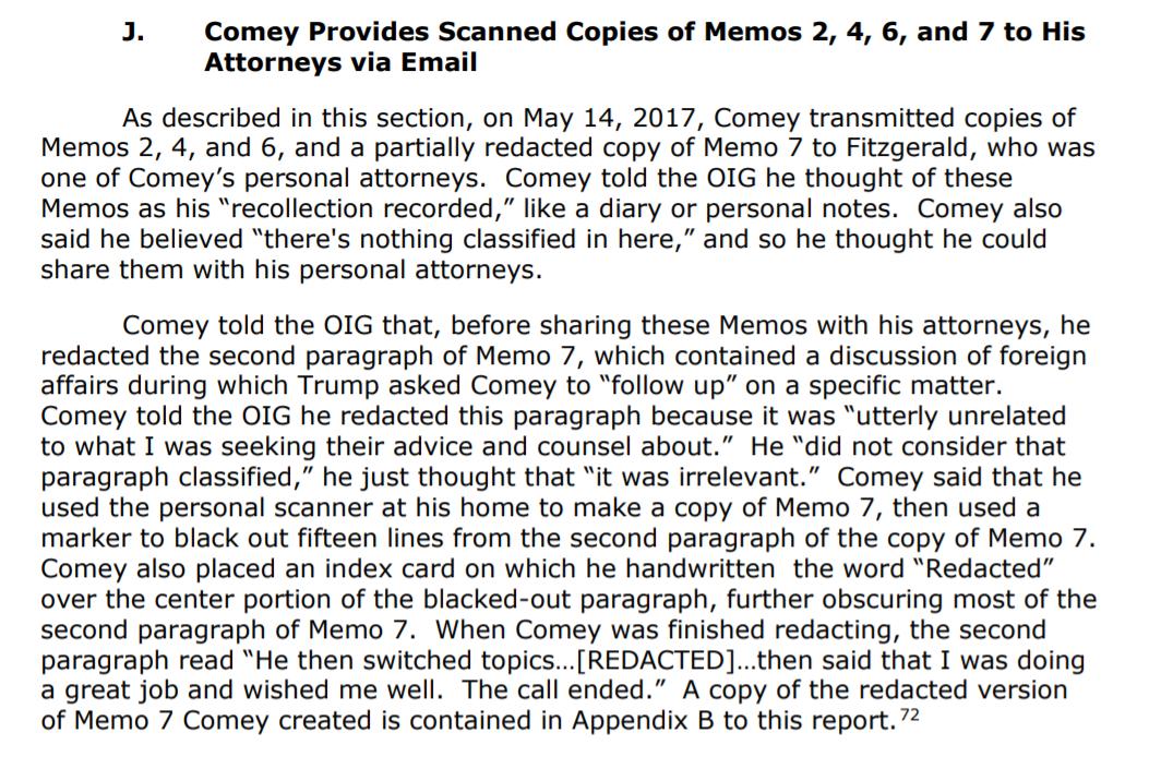 Comey gave the memos to his attorneys after McCabe lied to the Senate Intel Committee. Redacting a paragraph that was later classified where Trump asked him to follow up on a specific foreign affairs matter. I bet that is very interesting!