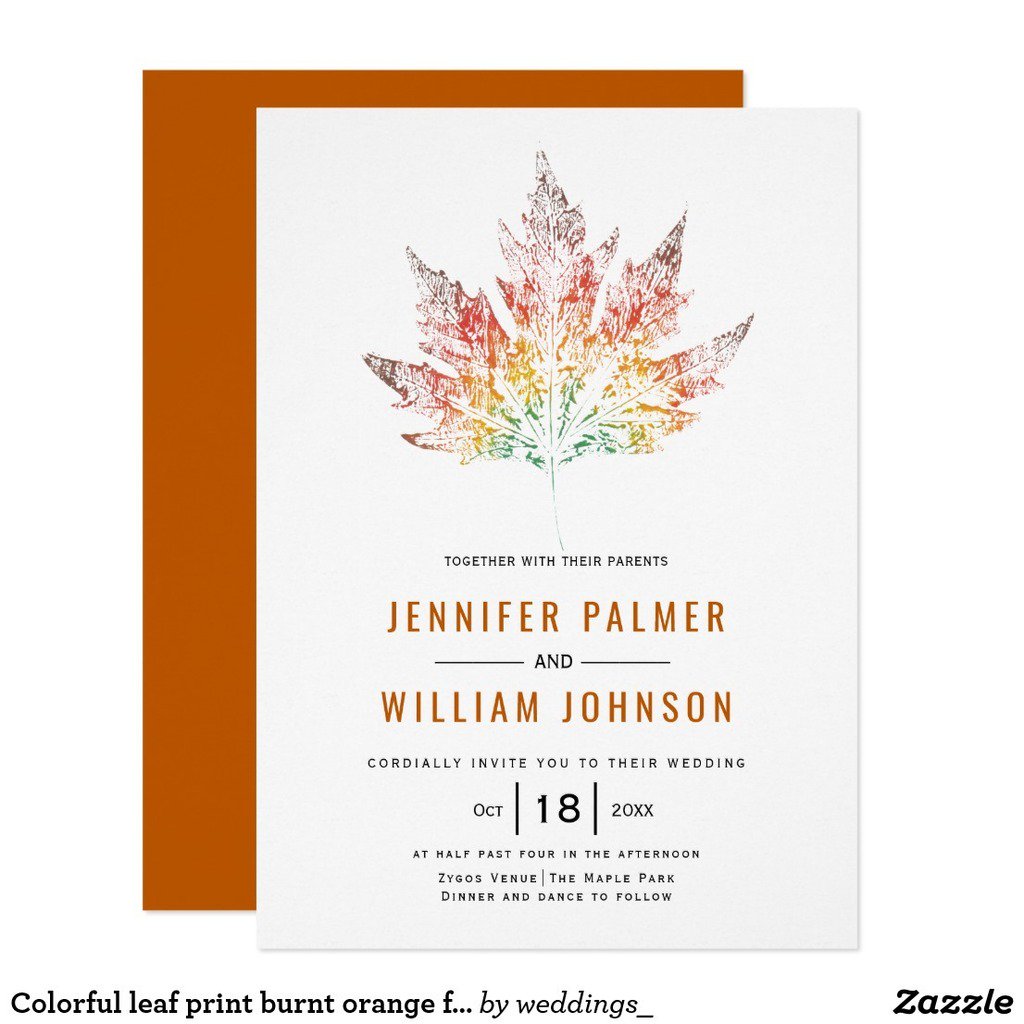 Zazzleproducts1's tweet image. Colorful leaf print burnt orange fall wedding invitation #invitation #wedding #leafprint #fallwedding ift.tt/34e5nlI