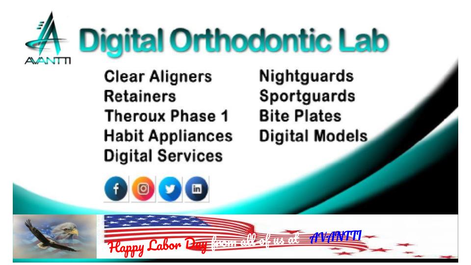 AvanttiL's tweet photo. Happy Labor Day from all of us at Avantti !!!
#laborday #orthodontics @Avantti3d https://t.co/EcQraWS0Aw