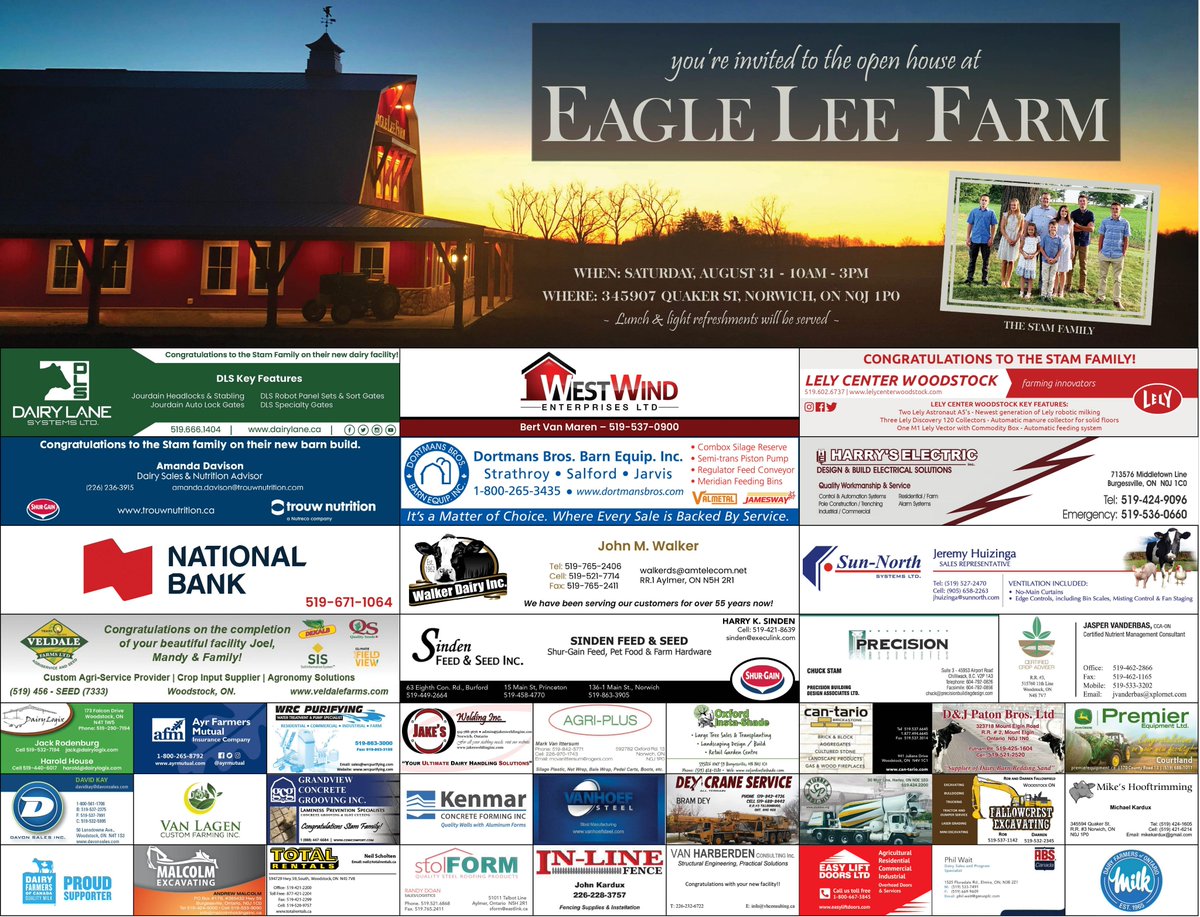 We are looking forward to the Eagle Lee Farm open house on Saturday. Come on out to take a look on our <a href="/ValmetalInc/">Valmetal</a> feed system technology, <a href="/meridianmfg/">Meridian Manufacturing</a>  Feed Bins and <a href="/Jameswayfarmeq/">Valmetal Inc.</a> manure handling system.
#dortmansbros #OpenHouse