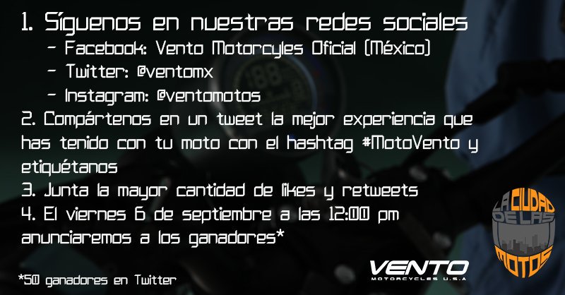 ventomx's tweet photo. ¿Te gustaría ganarte un boleto a precio preferencial para @ciudad_motos?
Participa con el #MotoVento
¡Suerte! https://t.co/bBJJrEpUdd