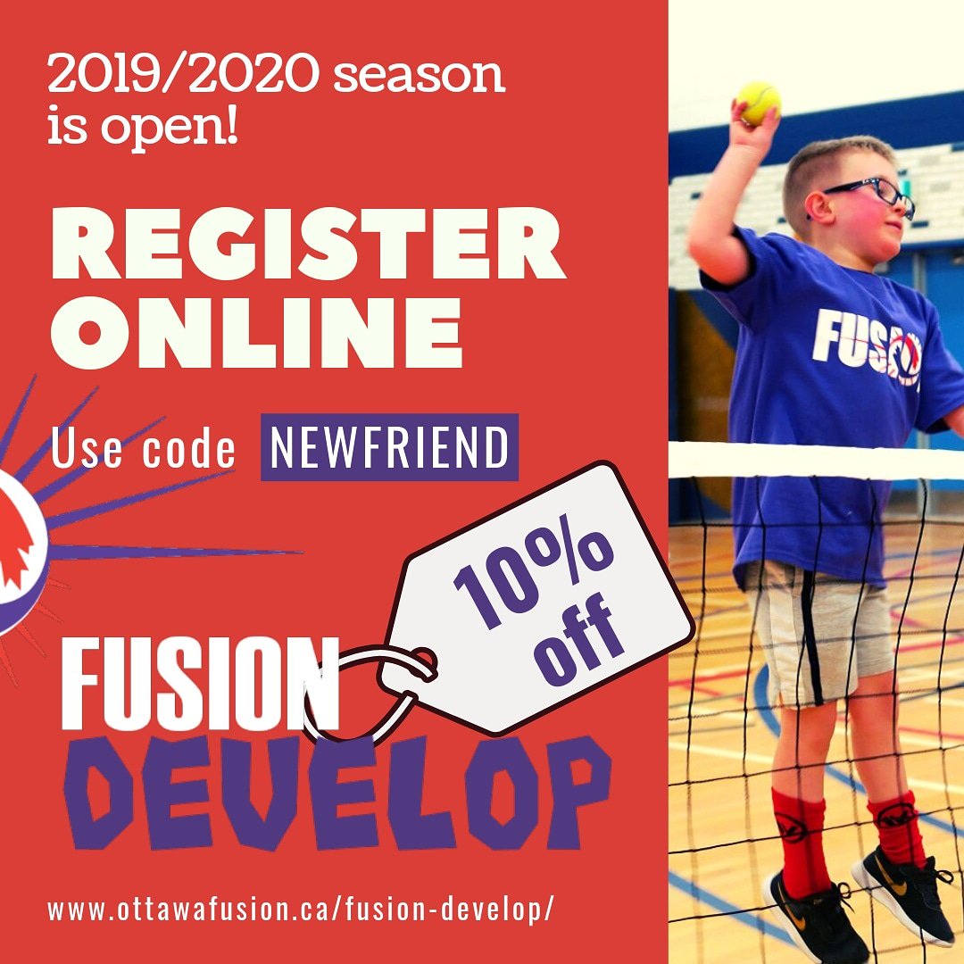 OttawaFusion's tweet image. FusionDEVELOP registration is open for FusionTRAIN and FusionPLAY programs. Use the code NEWFRIEND to receive 10% off your registration fee. Valid through September 15, 2019.🏐 #volleyball #OttawaFusion #FusionDEVELOP