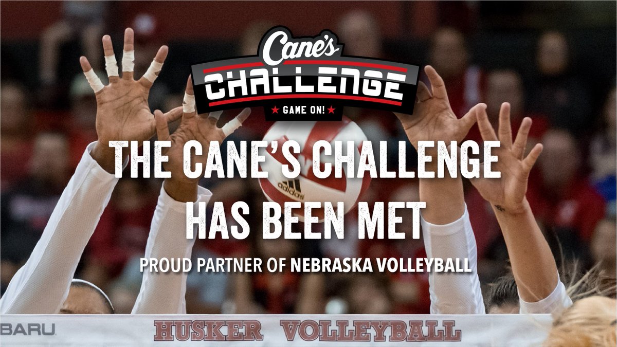 HuskersRadio's tweet photo. They did it again! @Huskervball won the 1st two sets, so #Husker fans get FREE Cane’s with their ticket from today’s match! #CanesChallenge https://t.co/EF57r0Lx0E
