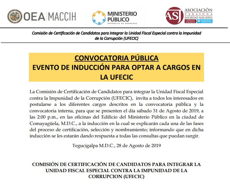 OEA_MACCIH's tweet photo. 31 de Agosto | Comisión de Certificación de Candidatos para integrar #UFECIC invita a los interesad@s a participar en inducción al proceso de certificación, selección y nombramiento. que se realizará en el @MP_Honduras -sede de Comayagüela.
Más info: 👇🏽 https://t.co/eB4fciQoxa