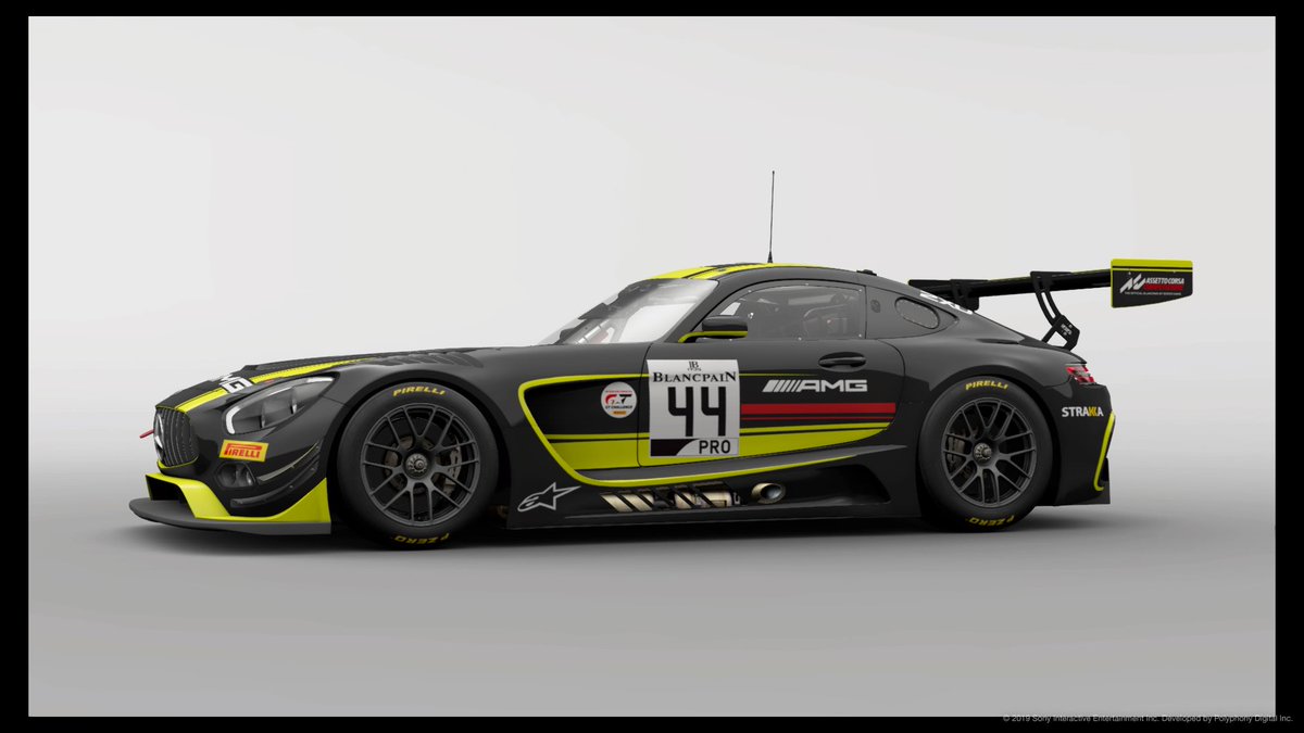 hedgeryhoops's tweet photo. It's taken me far too long to make this car on #GTSport, but I finally have the #44 Mercedes from #Spa24h! A couple of improvements needed, plus some lack of photos have kind of transformed this car into a general #44 @MercedesAMG Intercontinental GT Challenge car! #MBFamily https://t.co/DaVrp5gAOU