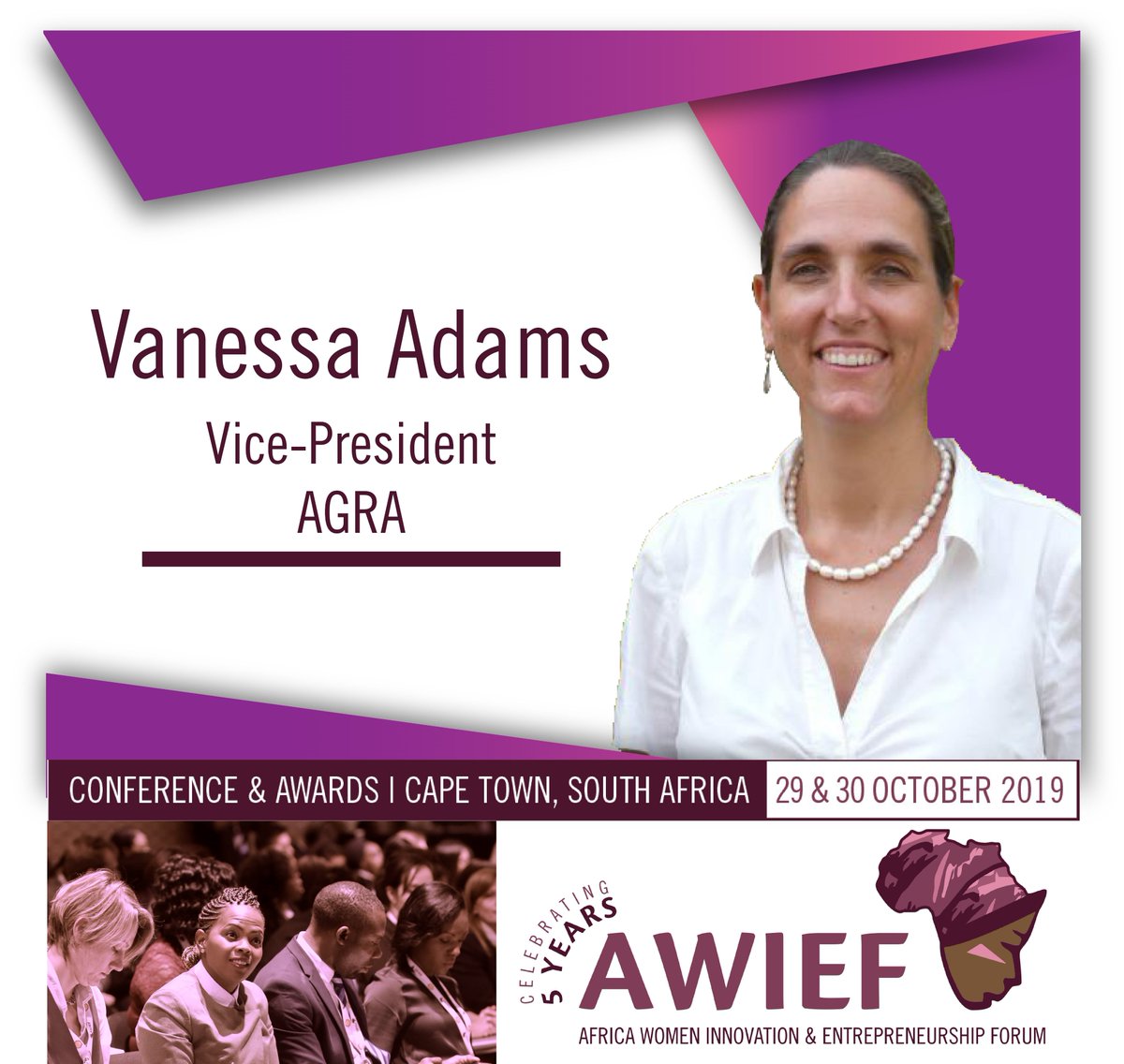 awieforum's tweet photo. Vanessa Adams @vanessainafrica - VP Country Support, Delivery & Partnerships at @AGRAAlliance joins us at #AWIEF2019 as Speaker🌱🌍
#Agriculture #Agribusiness #ICT4A #DigitalTransformation #WomenEntrepreneurs #Innovation #Africa Book here > https://t.co/qp5Q3yyqYi https://t.co/c1h1AxGGOp