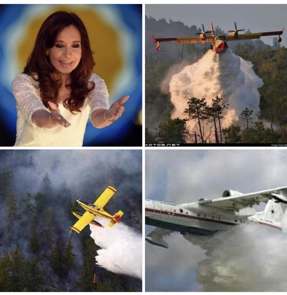 Ella es CFK. Compró 26 Aviones hidrantes en el 2012 para ayudar con los incendios en Argentina y hoy enviarlos al Amazonas. Estamos esperando la entrega porque se equivoco de cuenta bancaria y se auto depositó la plata pero como no es Messi ni Cristiano, no lo van a compartir.