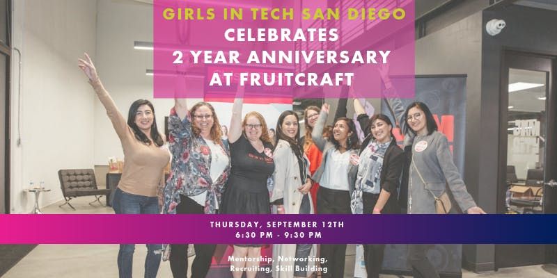 Mridasai1's tweet photo. Come celebrate @GirlsInTechSD's 2nd anniversary on Thu 9/12 from 6:30pm-9:30pm at FruitCraft. Join a global non-profit that seeks to eliminate gender inequalities for women within tech industries and startups. #GITSD #sdtechos https://t.co/QZXU8Qlri7 https://t.co/LI13Q99xeB