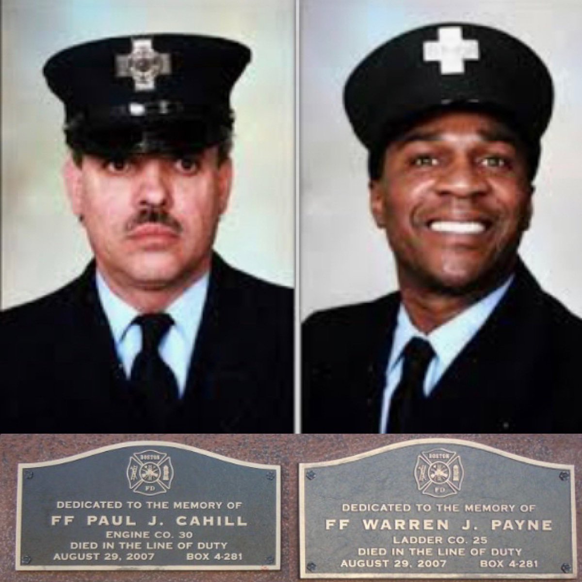 BostonFire's tweet photo. Today 12 years ago we lost Firefighters Paul J. Cahill of Engine 30 and Warren J. Payne ,of Ladder25. They tragically died in the line of duty while battling a 4 Alarm fire at the Tai Ho restaurant in West Roxbury. May they Rest In Peace.# Never Forget. https://t.co/bZytMkuvHC