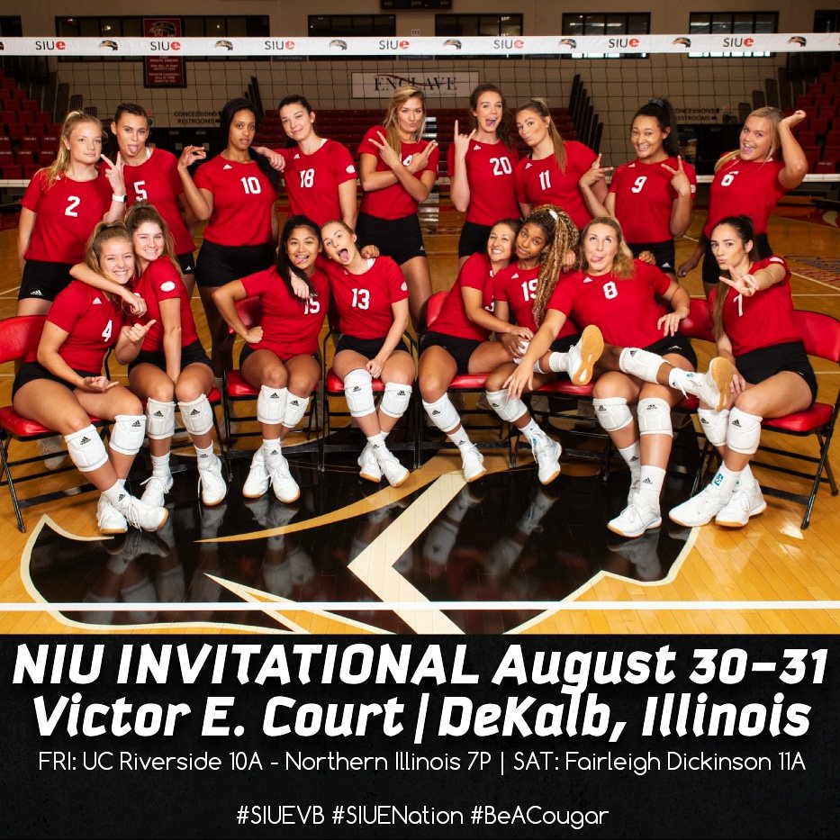 SIUEVolleyball's tweet photo. Time to cut loose, 2019 season starts tomorrow! Cougars are on the road north to face host NIU, UC Riverside and Fairleigh Dickinson. Get it Cougs! #SIUEVB #SIUENation #BeACougar https://t.co/e4T2dK9o6P