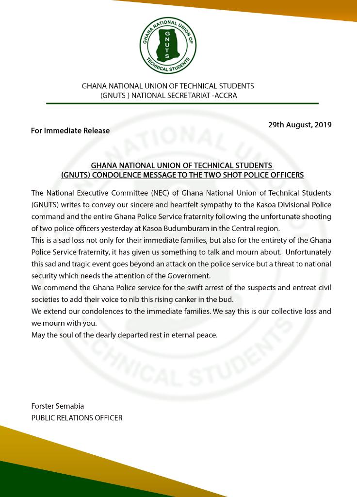 Gnuts condolence message to the two shot police officers.