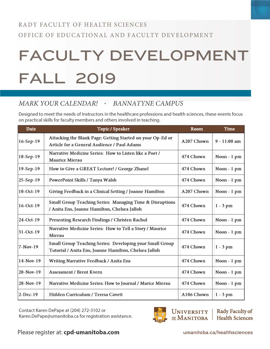 ISME_MRCoM_UM's tweet photo. We've been busy planning our fall faculty development program - and here it is! Please mark your calendars. And don't forget to register! #OEFD @UM_RadyFHS https://t.co/A8VSHaN0hR