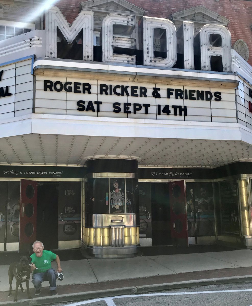 TheMediaTheatre's tweet image. If it's on the marquee it must be happening! 
ROGER RICKER &amp;amp; FRIENDS CONCERT SEPT. 14. 
That's Roger and Link out front. Link likes bones, but doesn't watch too many concerts.
mediatheatre.org
#noblues #allfun #fundraiser #showgoeson #people @IronHillMedia @4KidsinPA