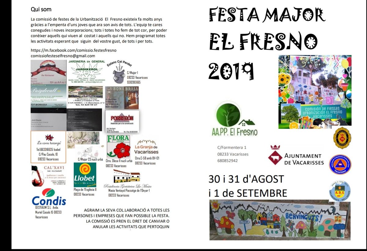 aappelfresno's tweet photo. #FestaMajor #FiestaMayor 2019 AAPP El Fresno. URB EL FRESNO - #vacarisses. #SUMMERLIVE #FinDeAgosto ✨✨✨✨🎉🎉🎉🏡 30/08 al 01/09 https://t.co/kx2zFOVF9C