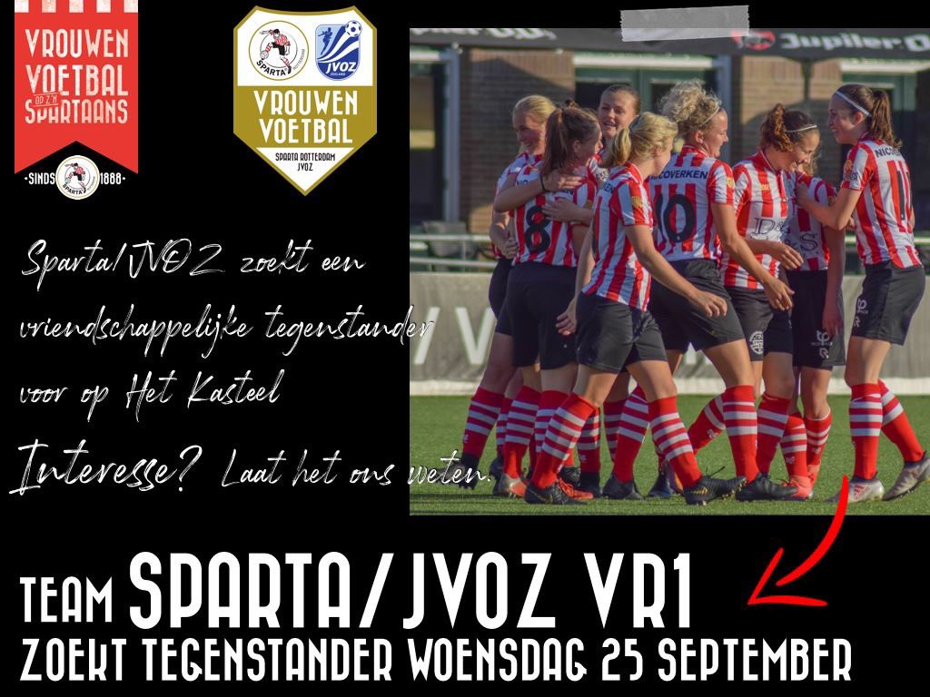 💬 Sparta/JVOZ VR1 zoekt een oefentegenstander (minimaal 1e klasse) voor woensdagavond 25 september⚽️

📍Sparta Stadion, Het Kasteel
#vrouwenvoetbal #oefenwedstrijd #Rotterdam 

delen = lief 💛