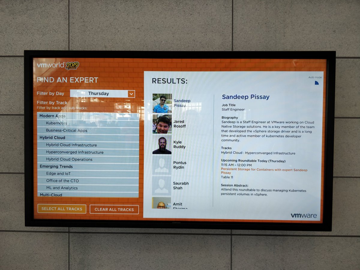 sandeeppissay's tweet photo. Spent 45 mins with #VMware customers explaining cloud-native storage solution, #Kubernetes storage etc at MTE discussion. They were new to #Kubernetes but it was nice to hear in the end that they felt it was a productive and useful discussion. That just made my day!
#VMworld https://t.co/LMOQXzSi2g