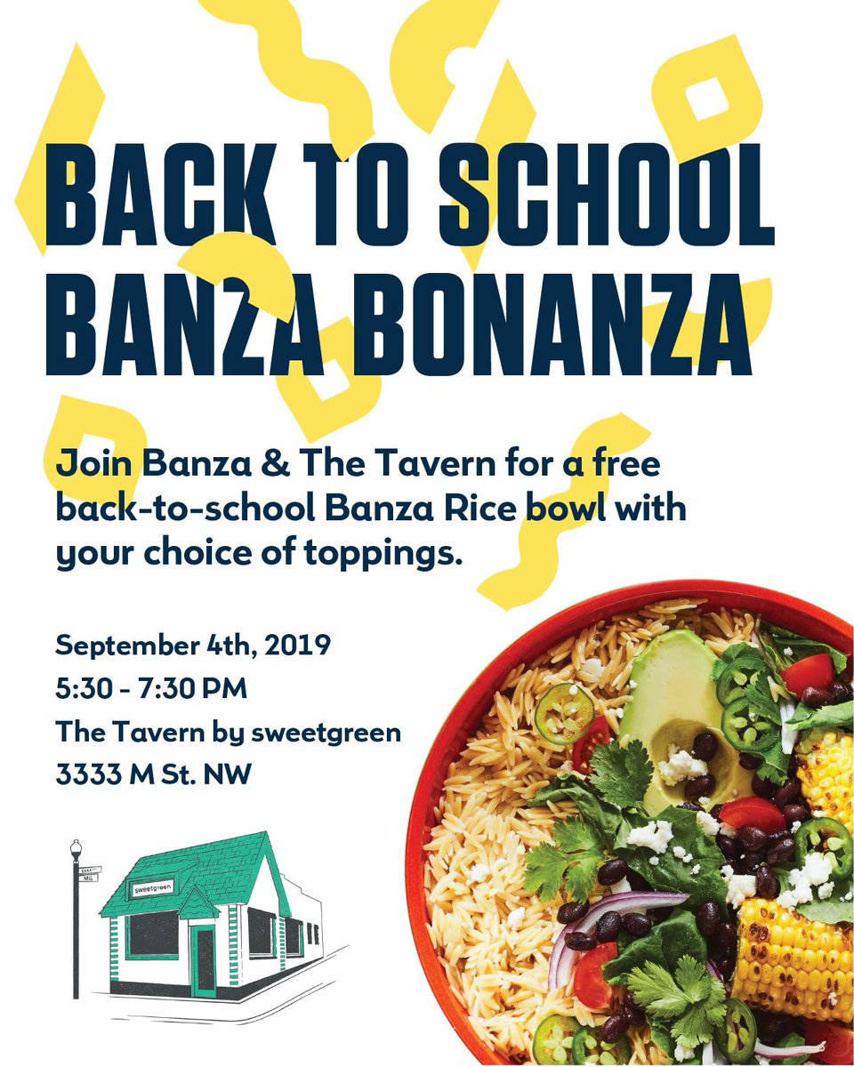 Do you live in the DC area? Come out to The Tavern by <a href="/sweetgreen/">sweetgreen</a> on September 4th for a free Banza rice bowl,  with your choice of veggies and sides! It'll be rice to meet ya!