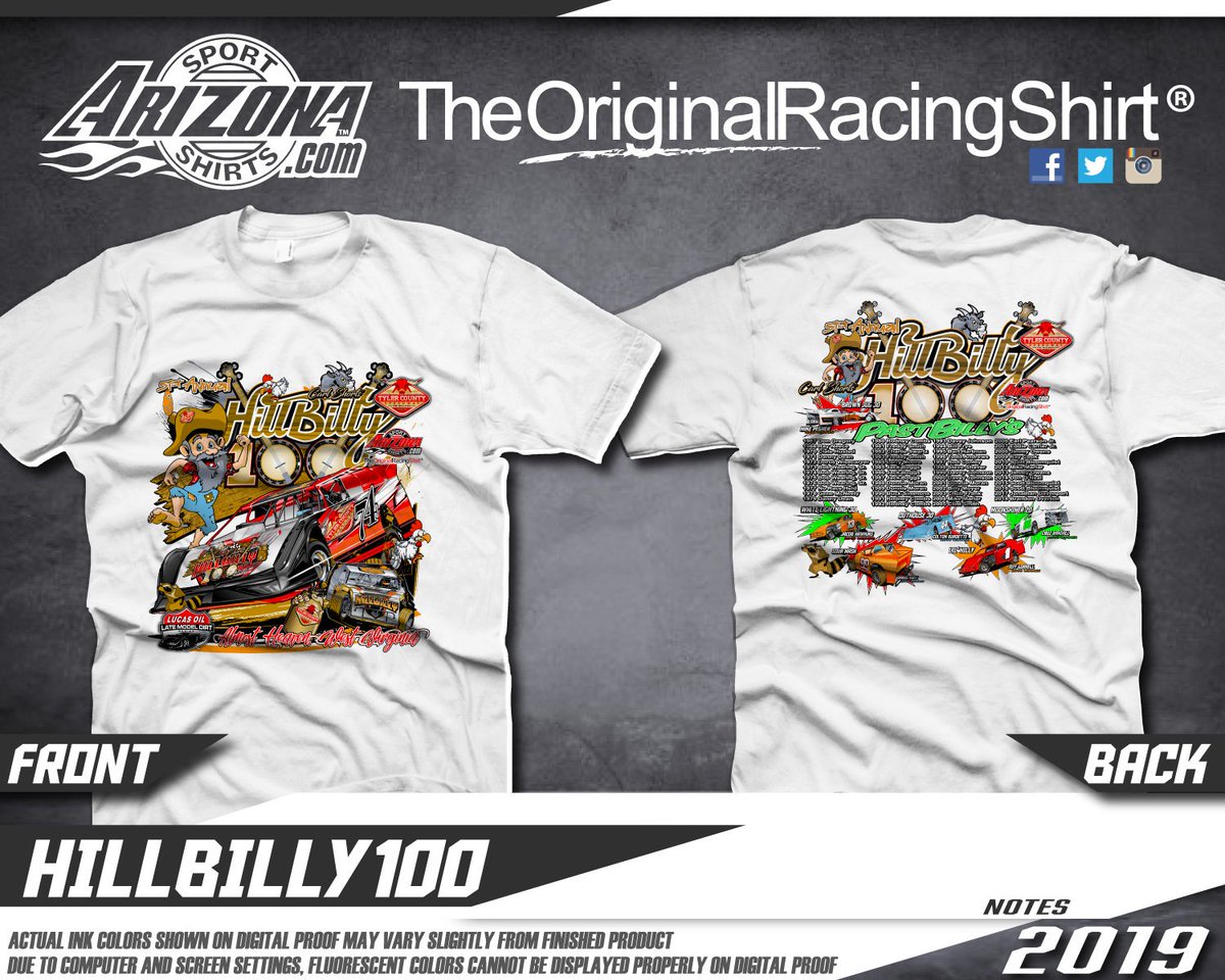 AZ_Shirts's tweet photo. Check out this years Hillbilly 100 designs. Catch them trackside All weekend from one of our trailers @The_Bullring
#Hillbilly100 #gottarace #ArizonaSportShirts #TylerCountySpeedway #CarlShort https://t.co/vR1wPE5kcZ