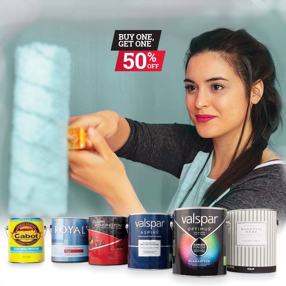 From now until September 2nd - you can buy one, get one 50% off on all gallons of Valspar Optimus &amp; Aspire, Clark+Kensington, Royal, and Magnolia Home by Joanna Gaines!