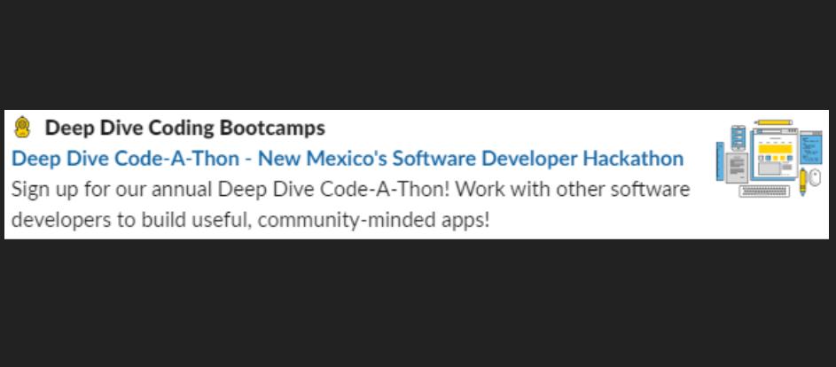 Hey NM Devs! Mark your calendars for Oct 4th - 6th. We are hosting our annual software development codeathon. Cool opportunity for local tech companies to get involved by sending their devs and cool swag. Let's grow our tech ecosystem in New Mexico!