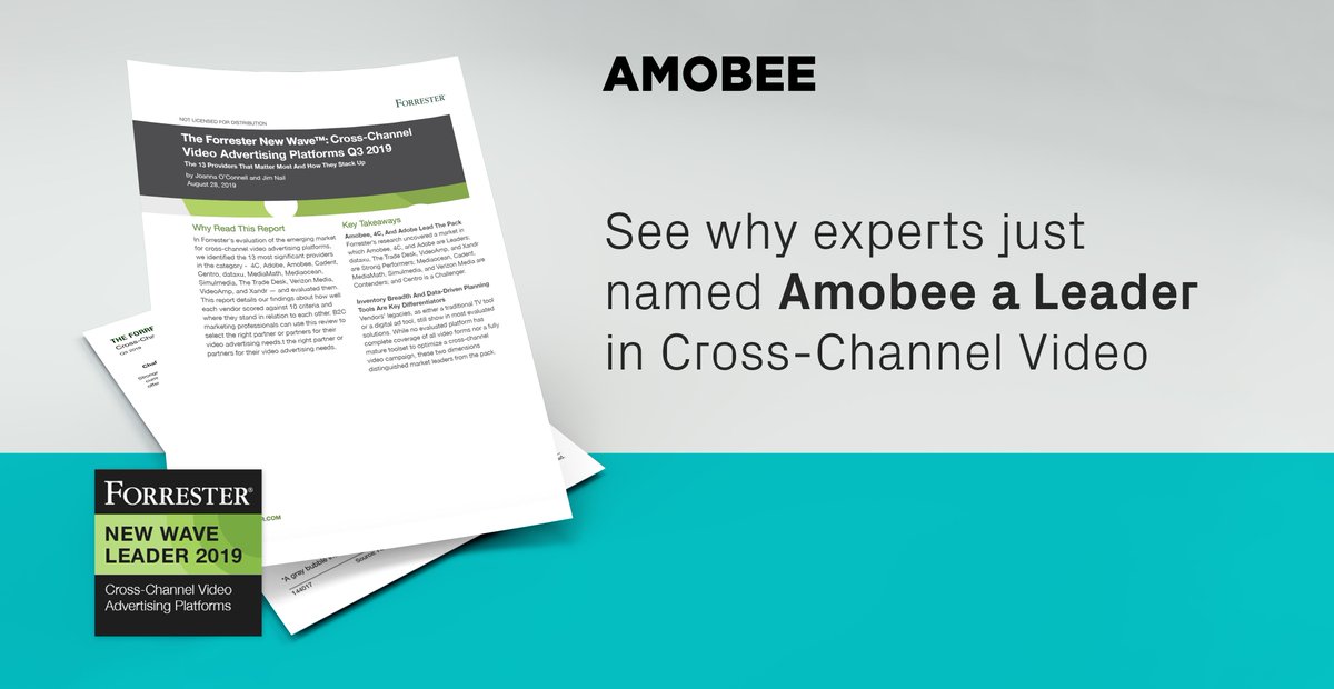 amobee's tweet image. Amobee is proud to be named as a Leader in The Forrester New Wave™: Cross-Channel Video Advertising Platforms, Q3 2019 Report. Download to discover a better way to connect TV: bit.ly/2NBSSdw